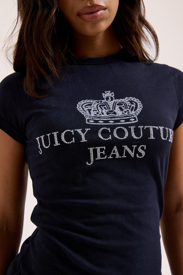 BLACK WASHED JUICY COUTURE JEANS LONGLINE TEE
