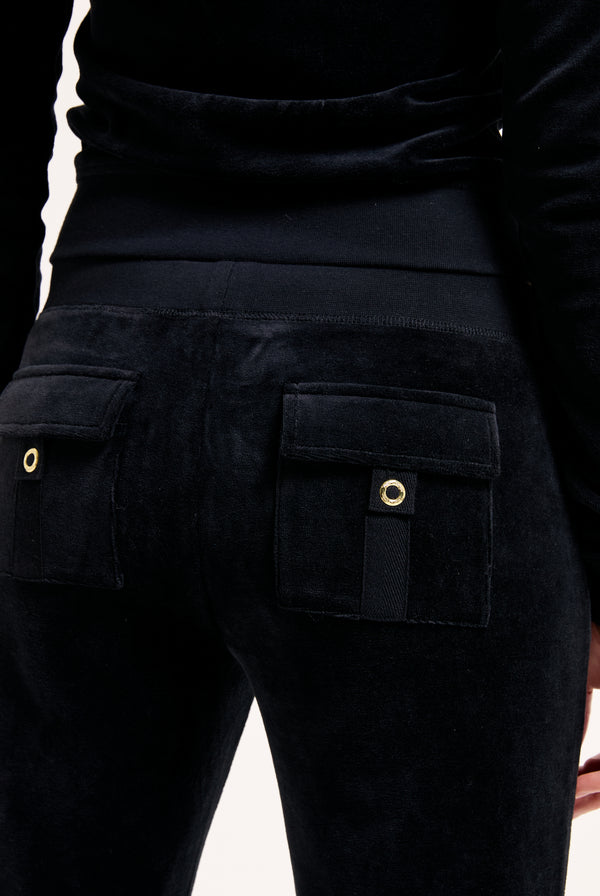 BLACK & GOLD ULTRA LOW RISE BAMBOO VELOUR HERITAGE POCKETED BOTTOMS