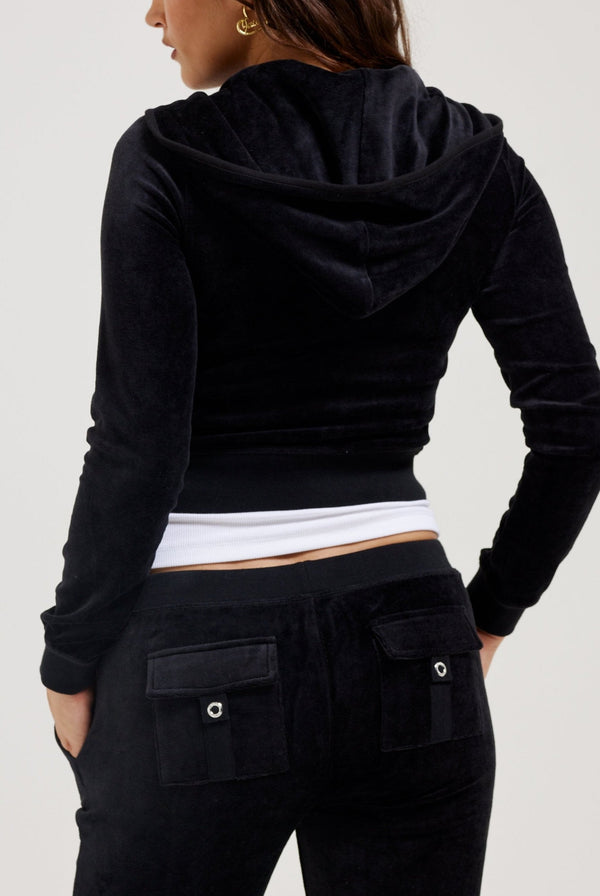 BLACK ULTRA LOW RISE BAMBOO VELOUR HERITAGE POCKETED BOTTOMS