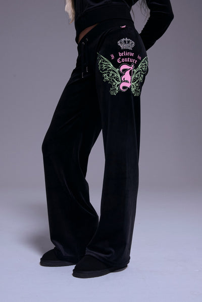 DISNEY |  BLACK PRINTED VELOUR LOW RISE FLARE