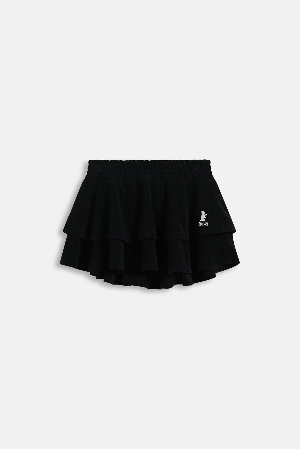 Displays the Black Heritage 'Juicy' branded smoked tier skirt