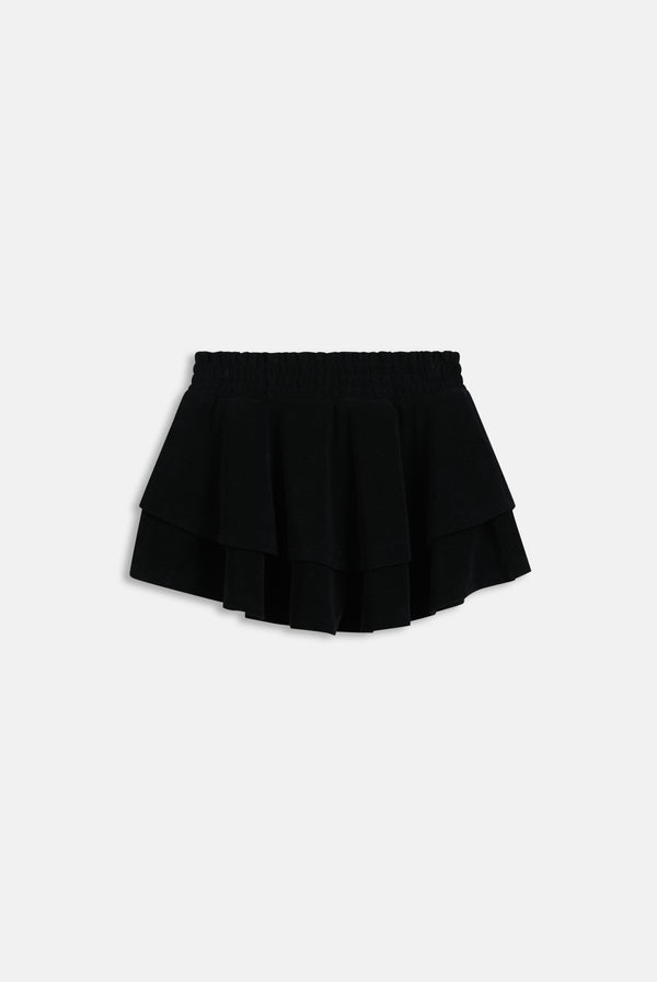 Displays the Black Heritage 'Juicy' branded smoked tier skirt