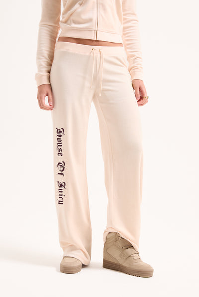 PINK CHAMPAGNE HOUSE OF JUICY ULTRA LOW RISE BAMBOO VELOUR HERITAGE BOTTOMS