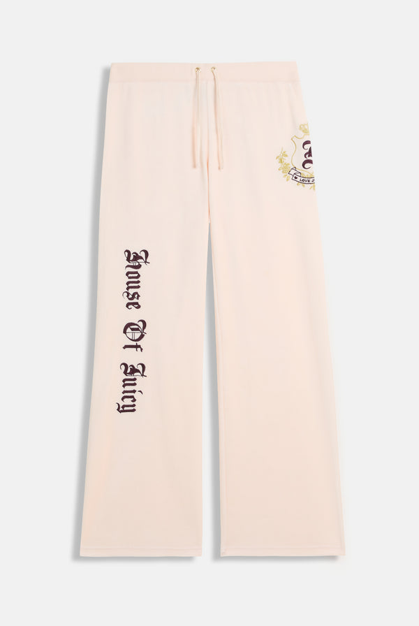 PINK CHAMPAGNE HOUSE OF JUICY ULTRA LOW RISE BAMBOO VELOUR HERITAGE BOTTOMS