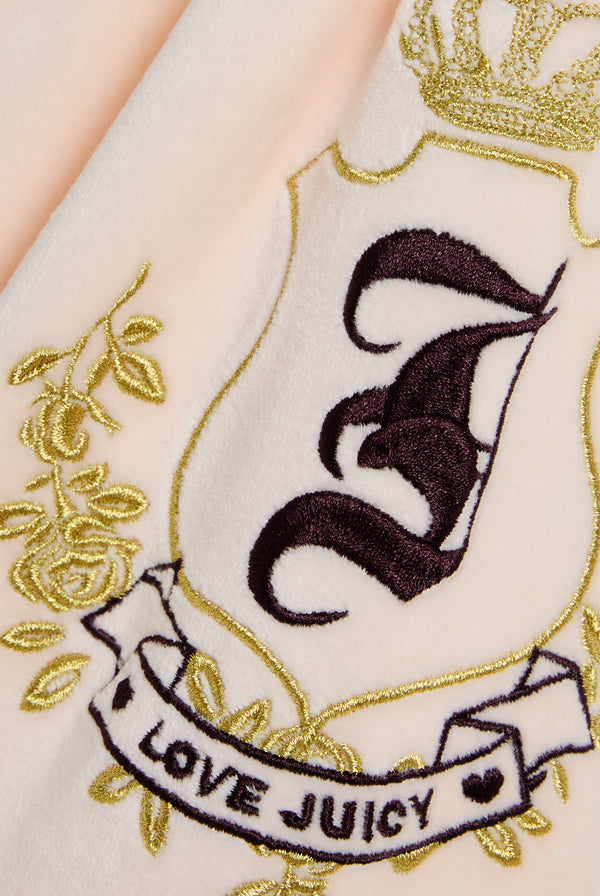 PINK CHAMPAGNE HOUSE OF JUICY ULTRA LOW RISE BAMBOO VELOUR HERITAGE BOTTOMS