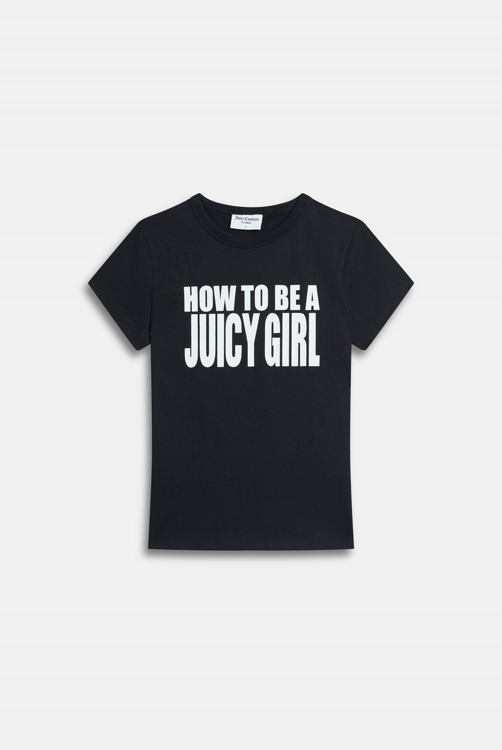 Displays the Black 'Juicy' branded HOW TO BE A JUICY GIRL T-SHIRT