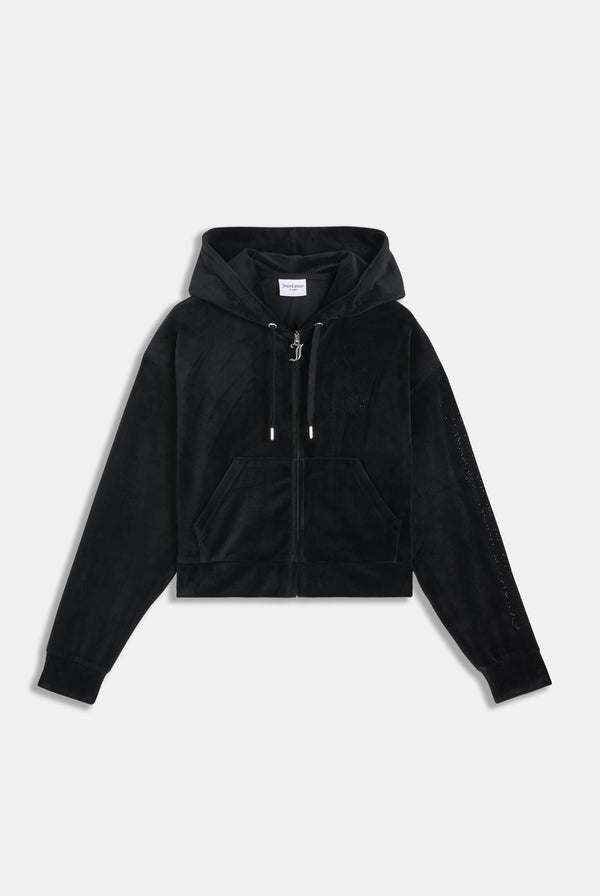 BLACK OUTLINE DIAMANTE OVERSIZED CROPPED HOODIE