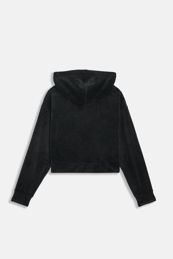 BLACK OUTLINE DIAMANTE OVERSIZED CROPPED HOODIE