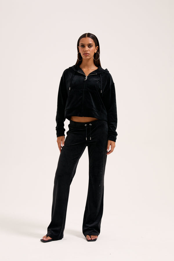 BLACK OUTLINE DIAMANTE OVERSIZED CROPPED HOODIE