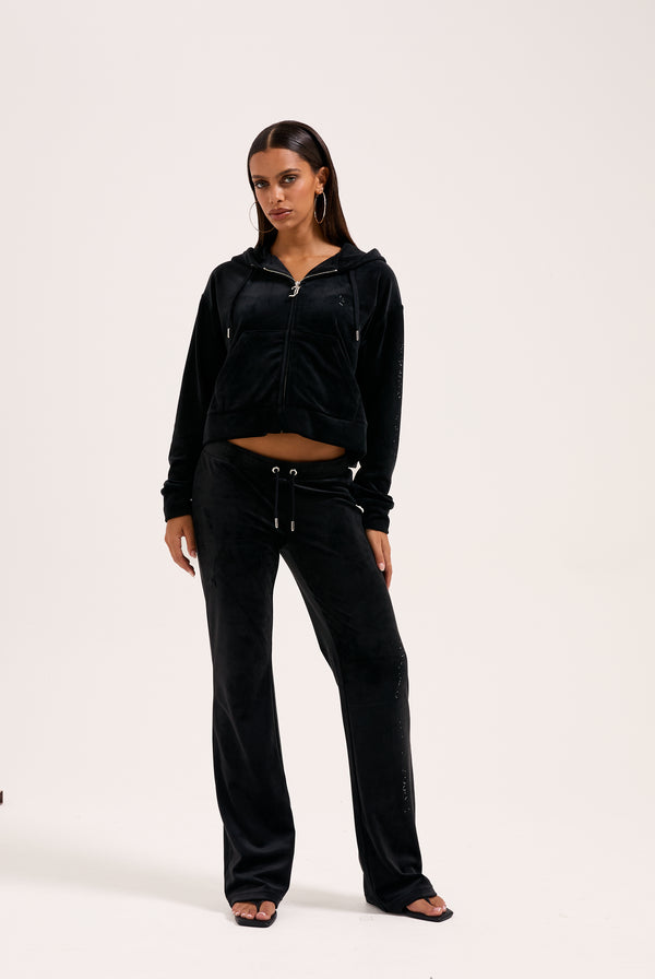 BLACK OUTLINE DIAMANTE CLASSIC VELOUR LOW RISE PANT