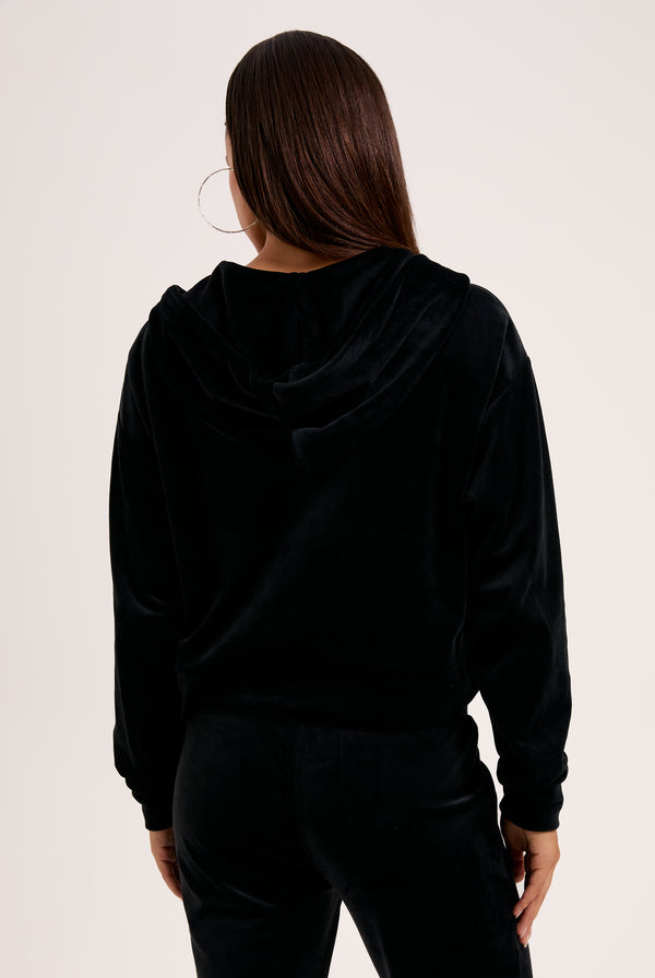 BLACK OUTLINE DIAMANTE OVERSIZED CROPPED HOODIE
