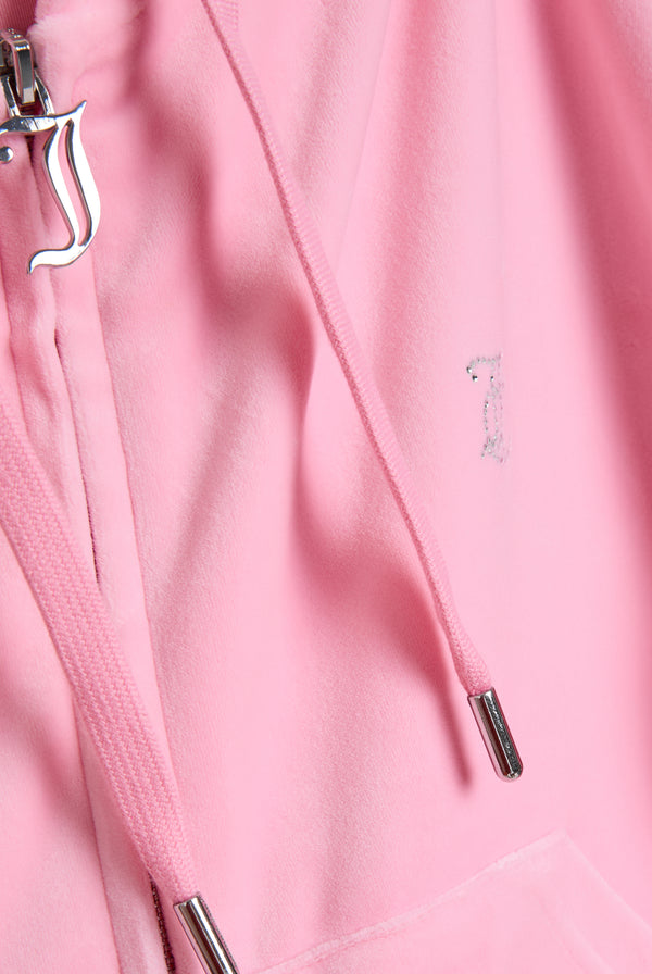 JUICY PINK DIAMANTE OVERSIZED CROPPED VELOUR HOODIE