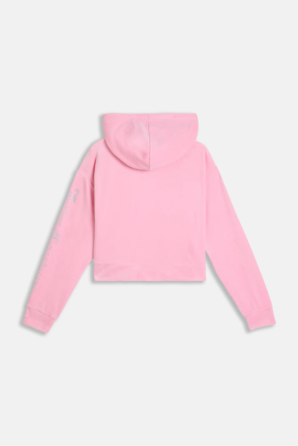 JUICY PINK DIAMANTE OVERSIZED CROPPED VELOUR HOODIE