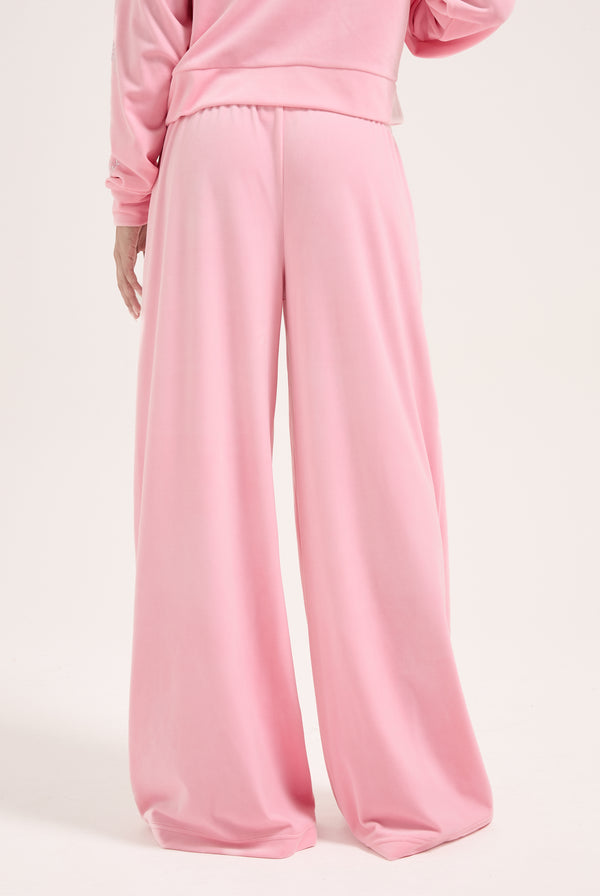 JUICY PINK OUTLINE DIAMANTE WIDE LEG VELOUR TRACK PANT