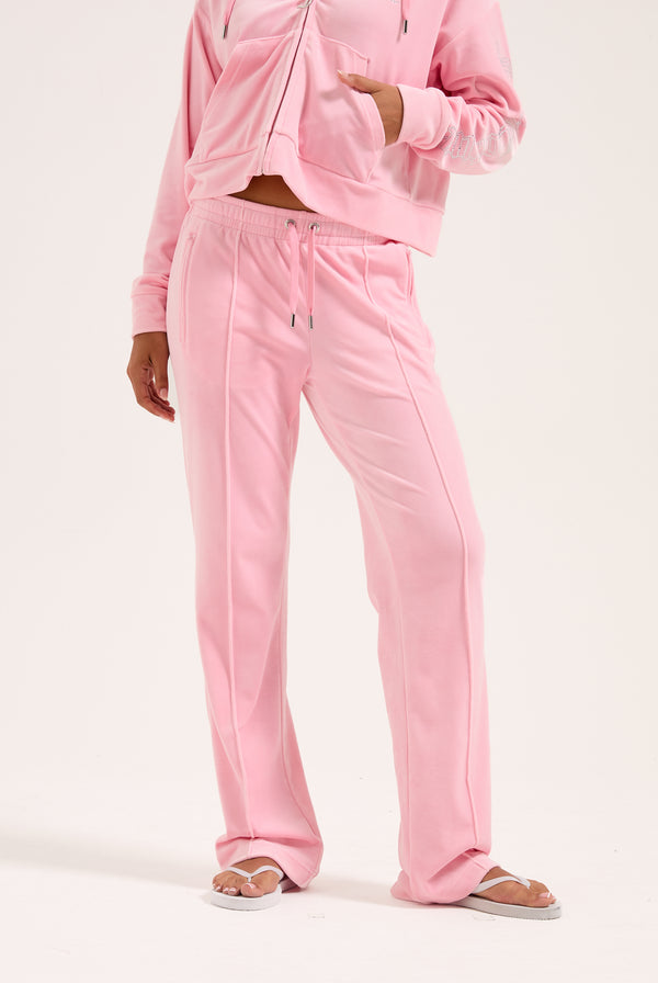 JUICY PINK VELOUR OUTLINE DIAMANTÉ TRACKSUIT BOTTOM