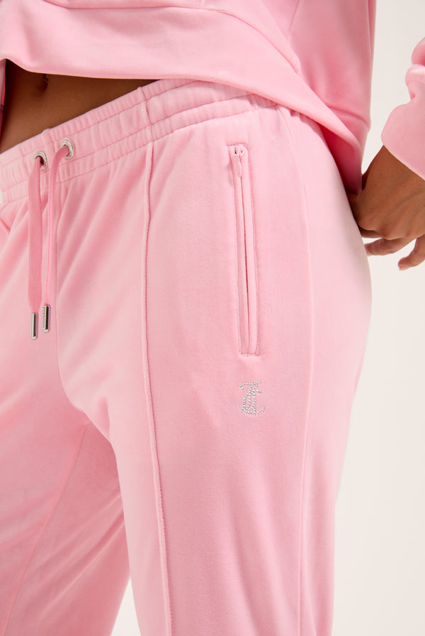 JUICY PINK VELOUR OUTLINE DIAMANTÉ TRACKSUIT BOTTOM