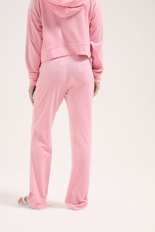 JUICY PINK VELOUR OUTLINE DIAMANTÉ TRACKSUIT BOTTOM