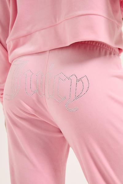 JUICY PINK VELOUR OUTLINE DIAMANTÉ TRACKSUIT BOTTOM
