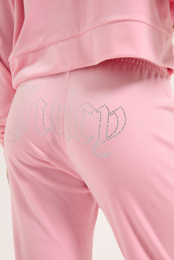JUICY PINK VELOUR OUTLINE DIAMANTÉ TRACKSUIT BOTTOM