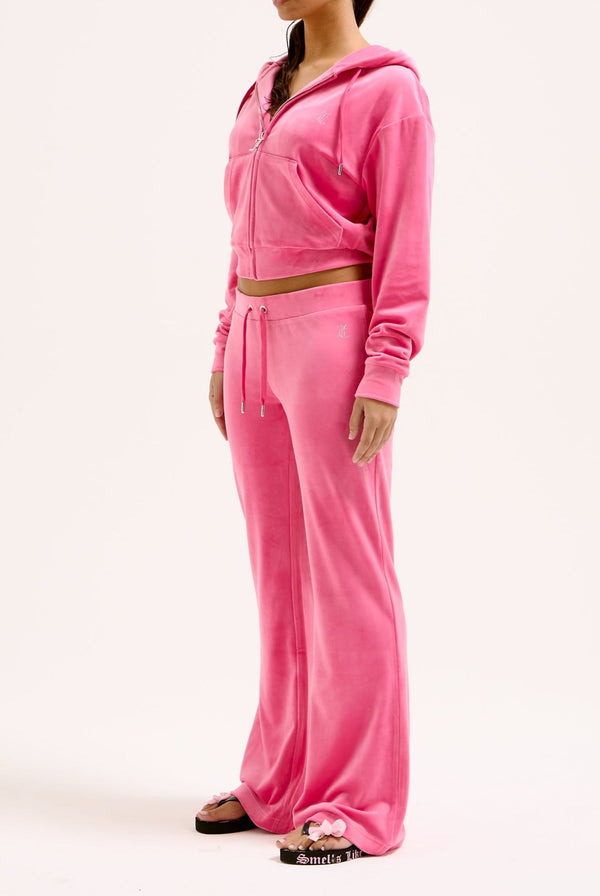 HOT PINK LOW RISE VELOUR DIAMANTÉ TRACK PANT