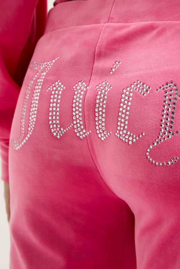 HOT PINK LOW RISE VELOUR DIAMANTÉ TRACK PANT