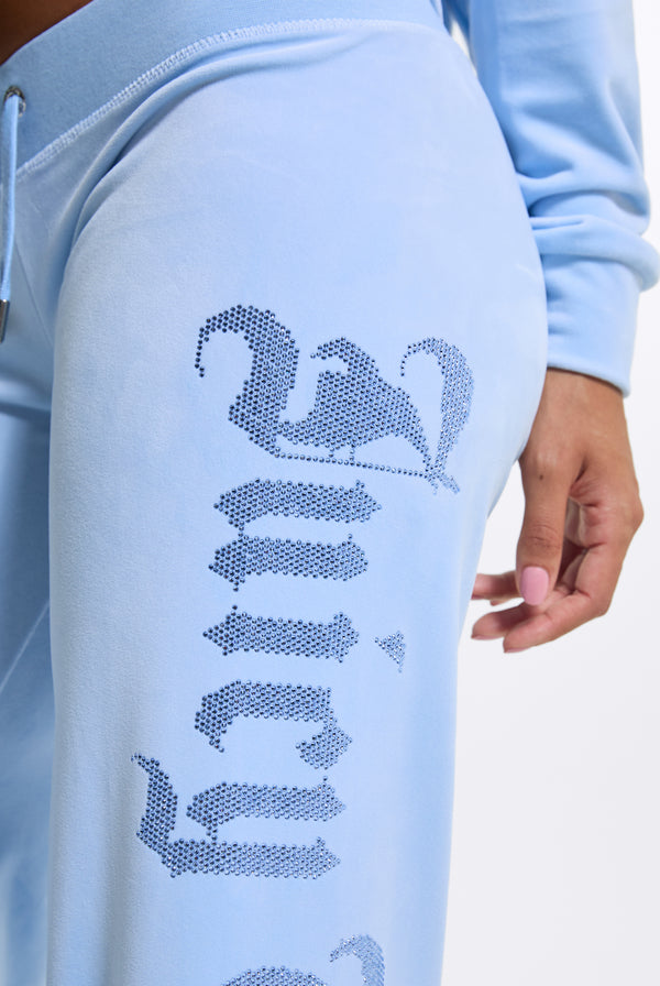 Powder Blue Old Gothic Diamante Og Straight Leg Trackpant