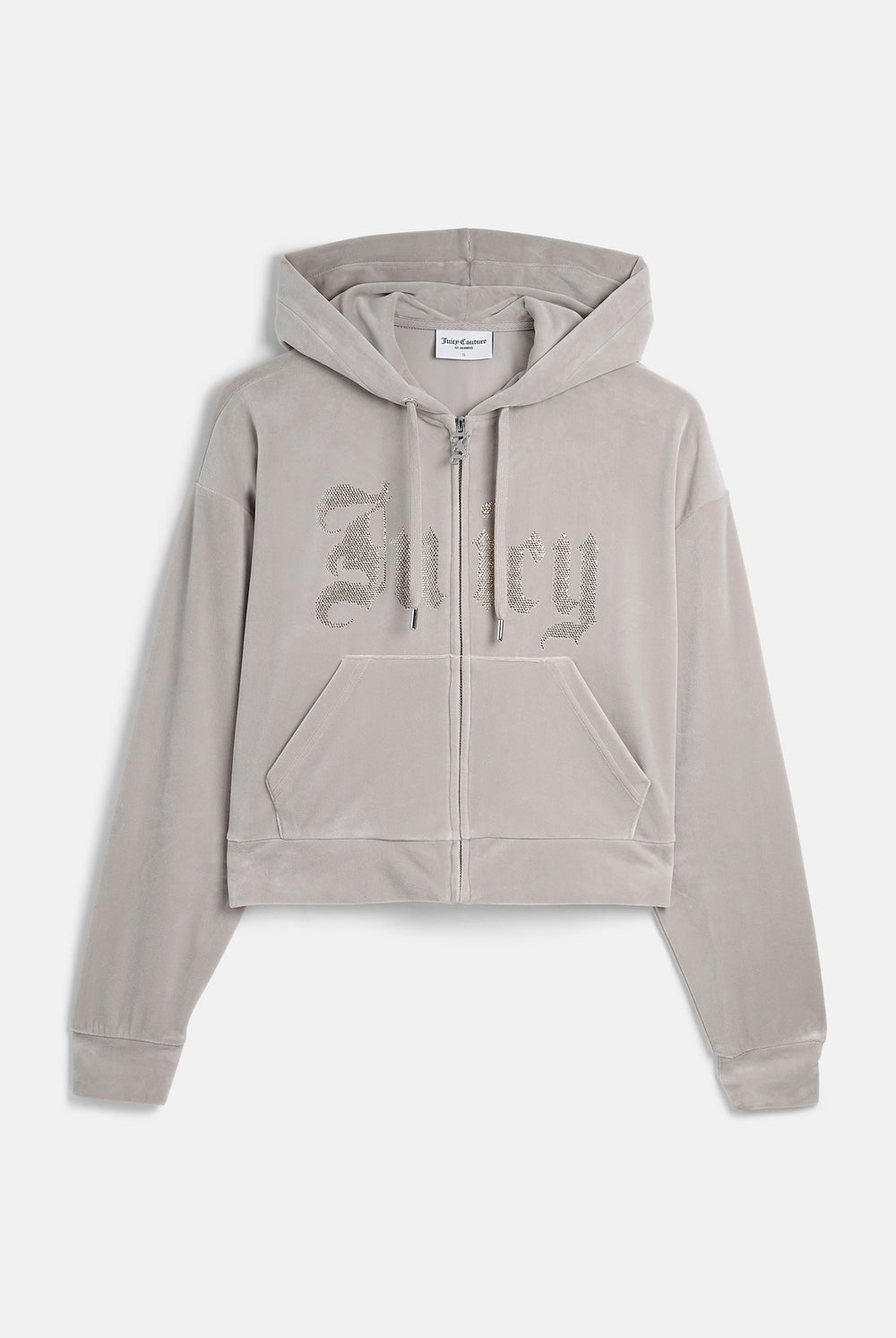 Displays the String 'Juicy' branded Old Gothic Oversized Cropped Hoodie