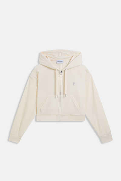 CREAM OUTLINE DIAMANTE OVERSIZED CROPPED HOODIE