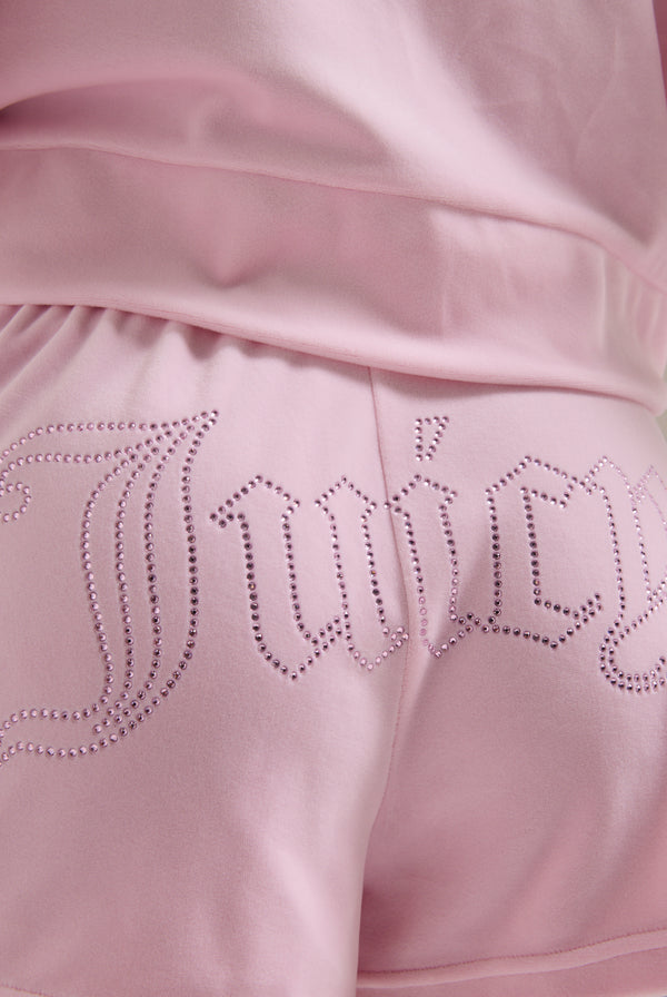 CHERRY BLOSSOM VELOUR OUTLINE DIAMANTÉ TRACK SHORTS