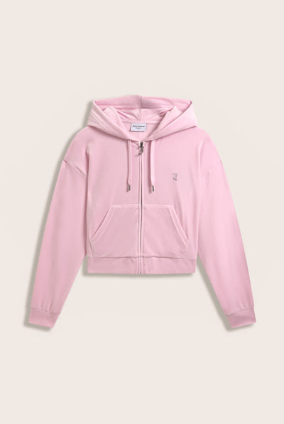 CHERRY BLOSSOM OUTLINE DIAMANTÉ OVERSIZED CROPPED VELOUR HOODIE