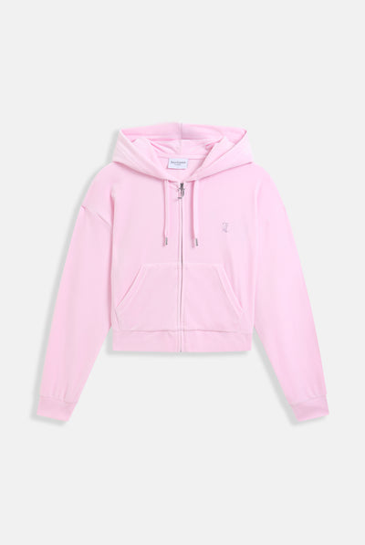 CHERRY BLOSSOM OUTLINE DIAMANTE OVERSIZED CROPPED VELOUR HOODIE