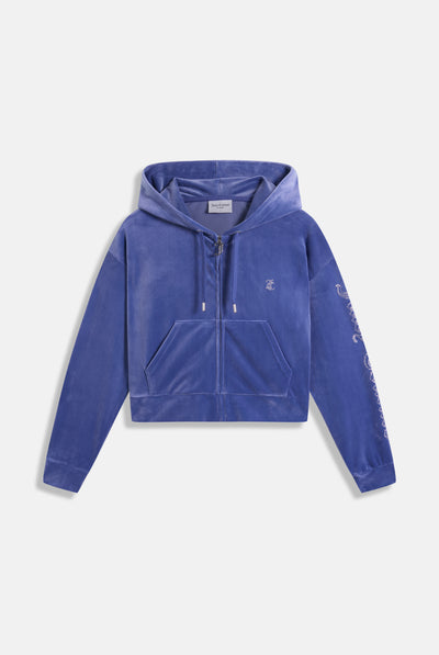 GREY BLUE OUTLINE DIAMANTE OVERSIZED CROPPED HOODIE