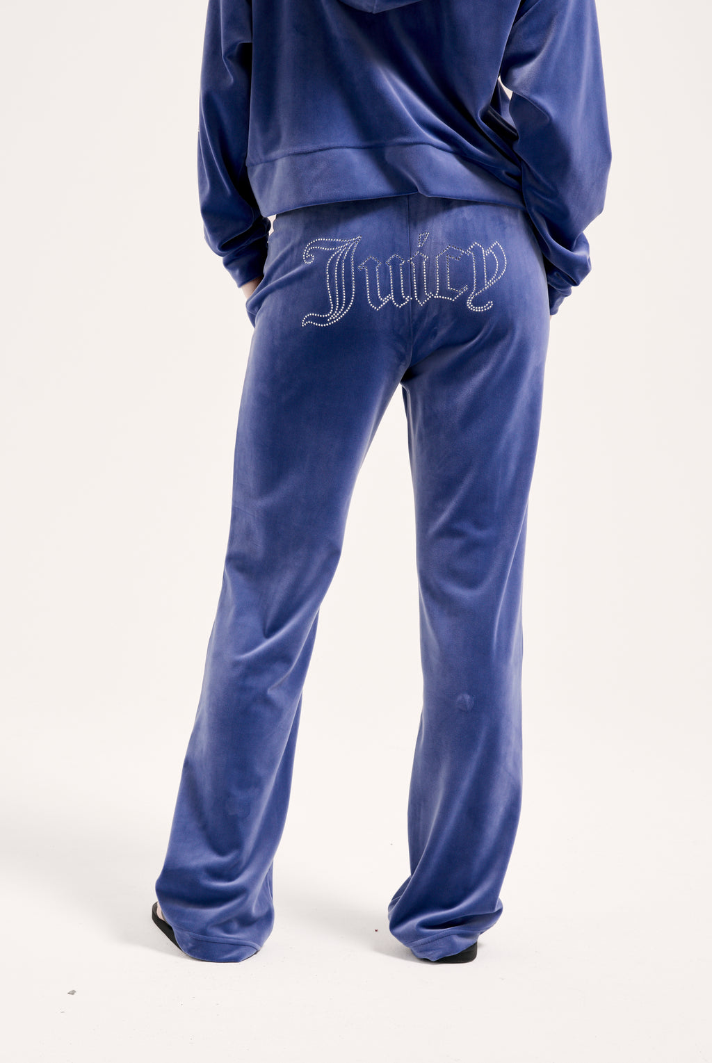 GREY BLUE VELOUR OUTLINE DIAMANTÉ TRACKSUIT BOTTOM