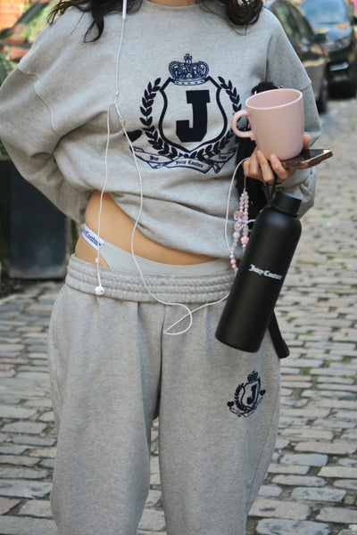 SILVER MARL FLOCKED CREST CUFFED JOGGERS