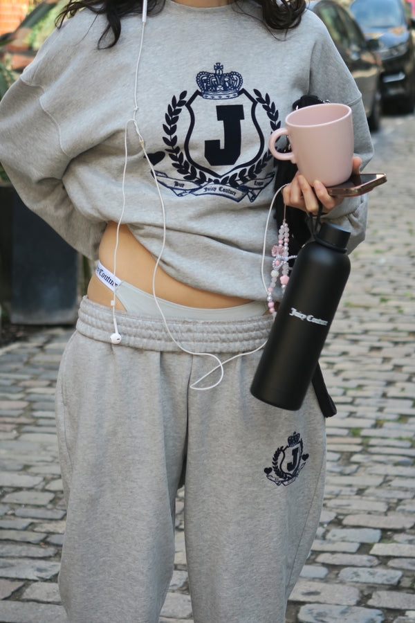 SILVER MARL FLOCKED CREST CUFFED JOGGERS