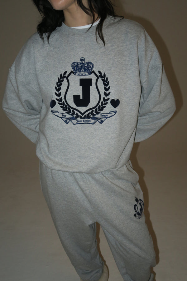 SILVER MARL FLOCKED CREST SWEATSHIRT
