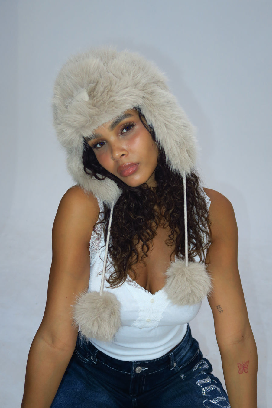 Natural Long Pile Trapper Hat