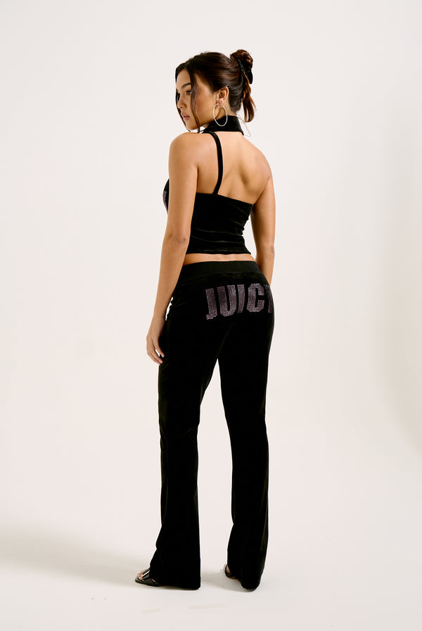 BLACK DIAMANTE  IMPACT ASYMMETRIC VELOUR TOP