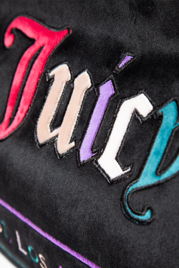 BLACK VELOUR MEDIUM SHOPPER WITH MULTI COLOURED EMBROIDERED LOGO