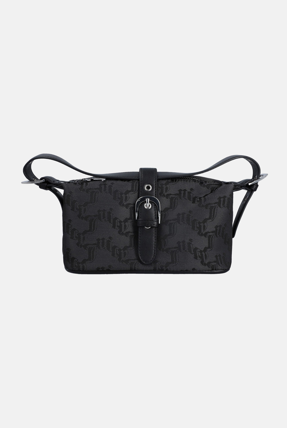 Displays the Black jacquard 'Juicy' branded soft buckle bag 