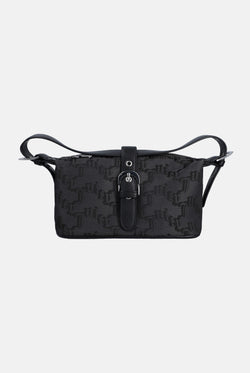 Displays the Black jacquard 'Juicy' branded soft buckle bag 
