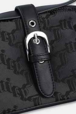 Displays the Black jacquard 'Juicy' branded soft buckle bag 