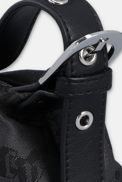 Displays the Black jacquard 'Juicy' branded soft buckle bag 