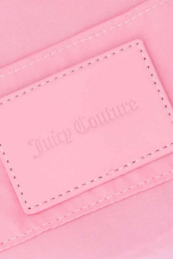 Displays the juicy pink 'Juicy' branded jacquard pu bag featuring the juicy Couture branding 