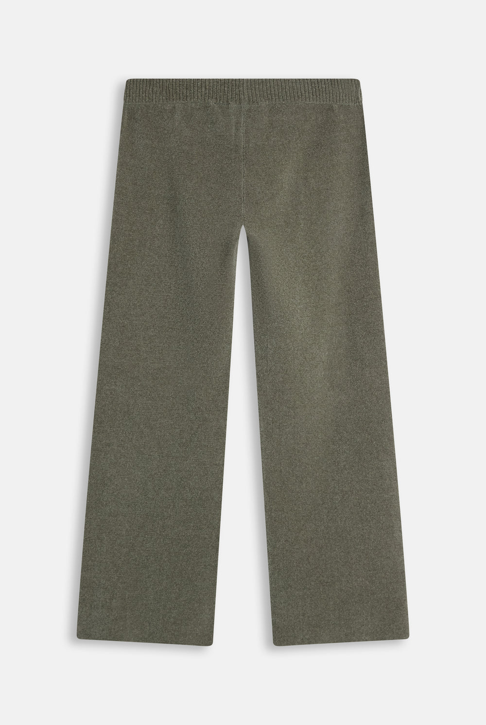 Displays the Oil Green 'Juicy' branded Luxe Knit Straight Leg Pant