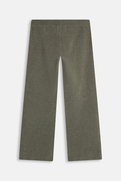 Displays the Oil Green 'Juicy' branded Luxe Knit Straight Leg Pant