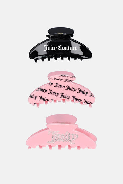 MULTI SET OF 3 BLACK AND PINK JUICY CLAW HAIR CLIPS