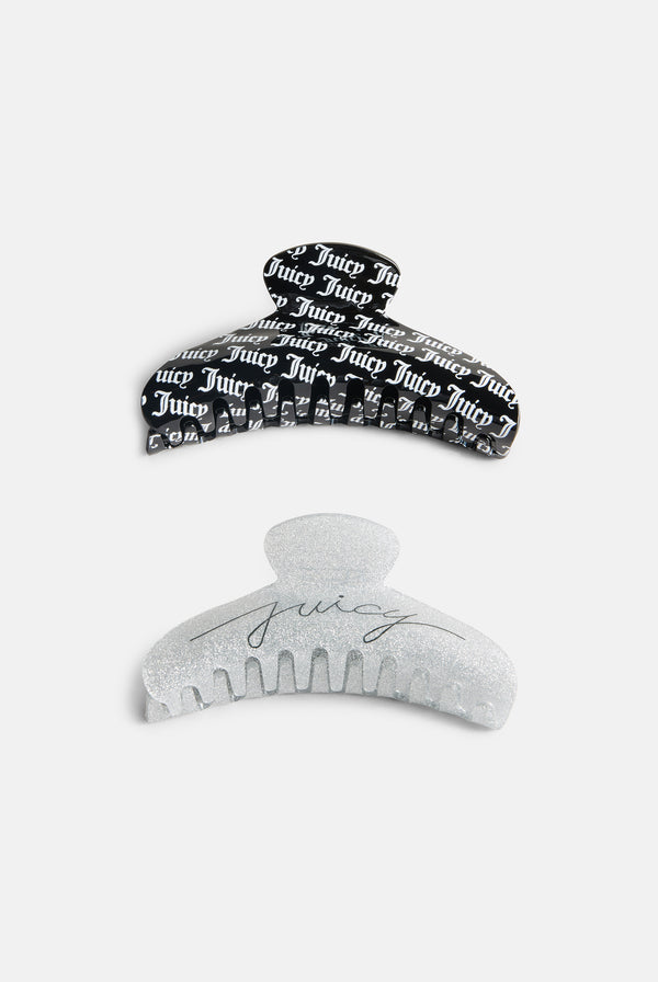 BLACK & SILVER SET OF 2 JUICY CLAW HAIR CLIPS
