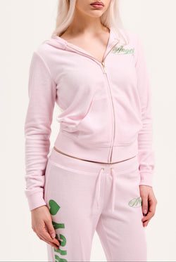 Display a model wearing the Cherry Blossom 'Juicy' branded angel heritage hoodie 