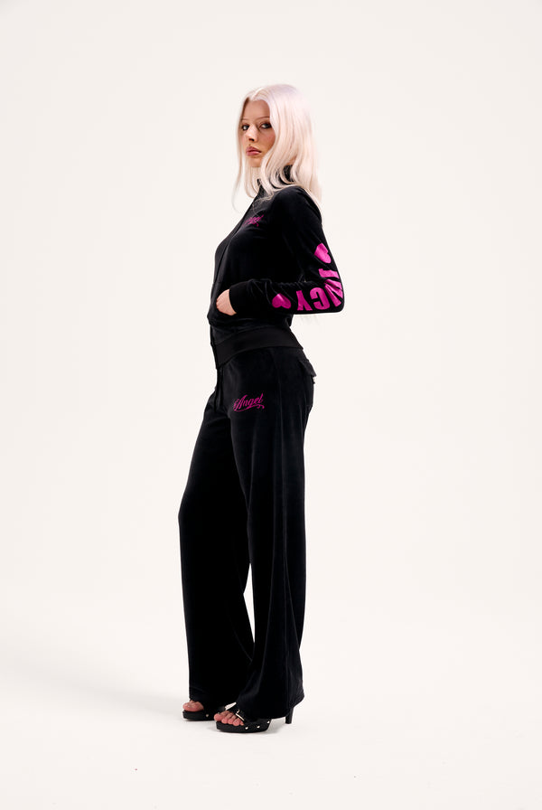 BLACK JUICY ANGEL COTTON VELOUR TRACK TOP